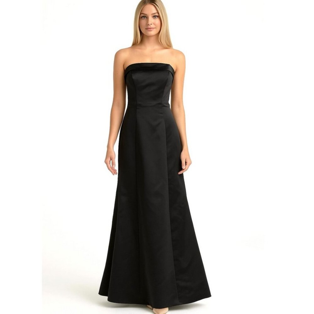 Forever Yours Black Satin Strapless Formal Party Dress-Size 4